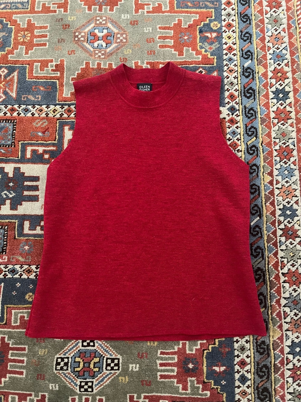 Eileen Fisher Red Heathered Sleeveless Sweater Top Mock Neck sleeveless tank